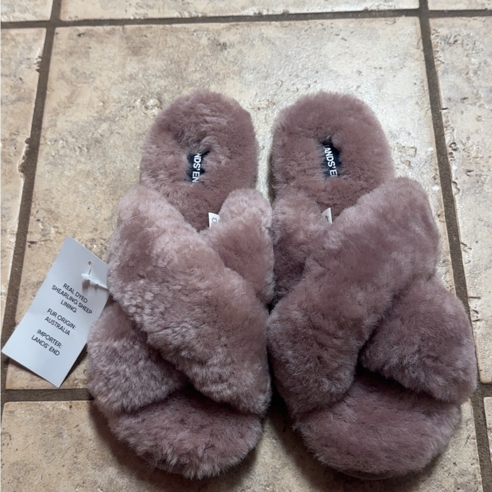 Lands' End Women's Plush Slippers - Mauve/Pink